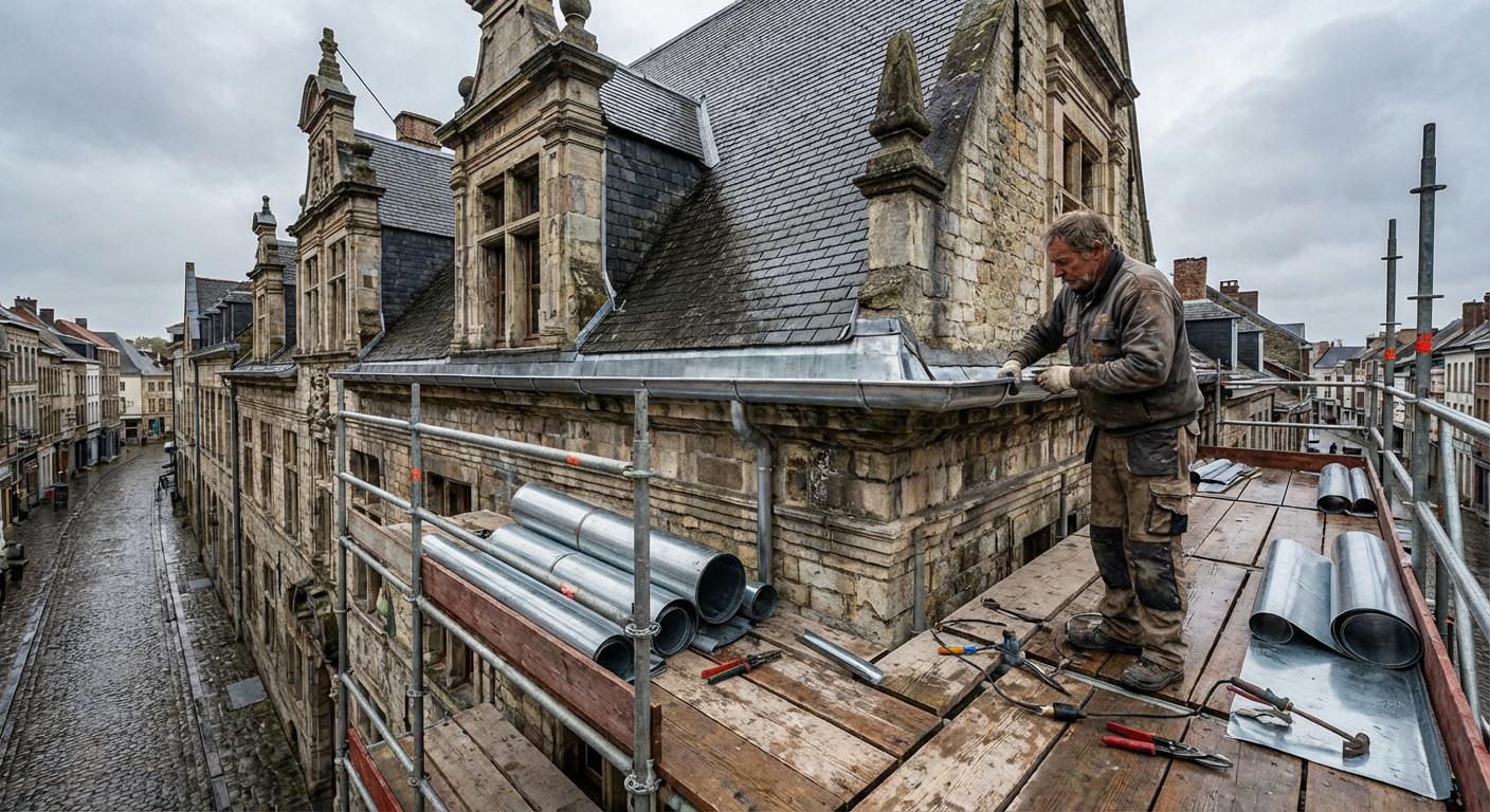 Travaux de zinguerie sur un toit a Lyon